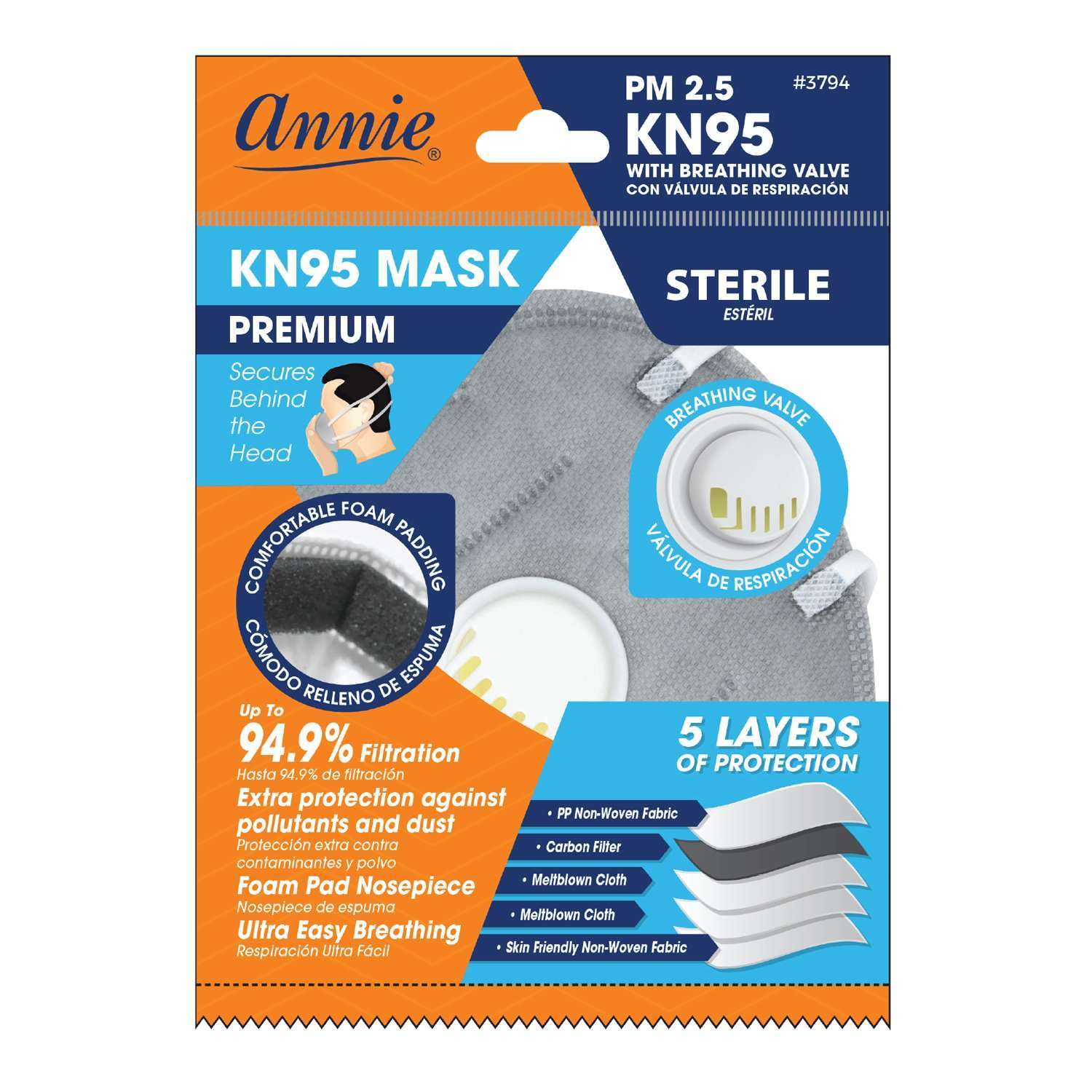 Annie KN95 3D Mask with Breathing Valve & Carbon in Gray