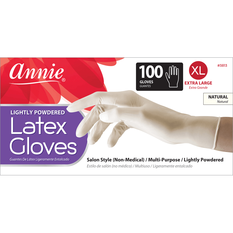 Annie Lightly Powdered Latex Gloves, 100 Count Salon Gloves, White